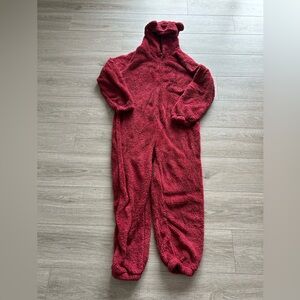 Cozy Red Sherpa Fleece Hooded Jumpsuit